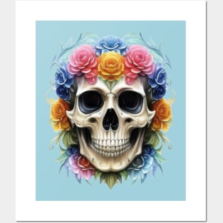 Skull head with flowers colourful Posters and Art